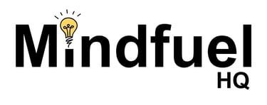 Logo for Mindfuel HQ. The word "Mindfuel" is written in bold black text, with the letter "i" replaced by a yellow lightbulb i