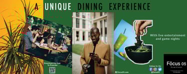 Subway ad featuring a collage promoting “Focus 05” features people dining, a man using his phone, and a dish being served.