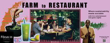 Subway ad with three people dining outdoors and scenes of food, drinks, and a person holding a smartphone.