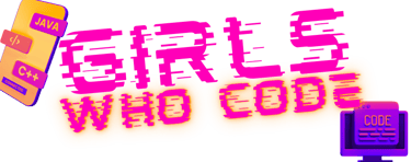 Girls who code with a phone and computer screen with coding symbols