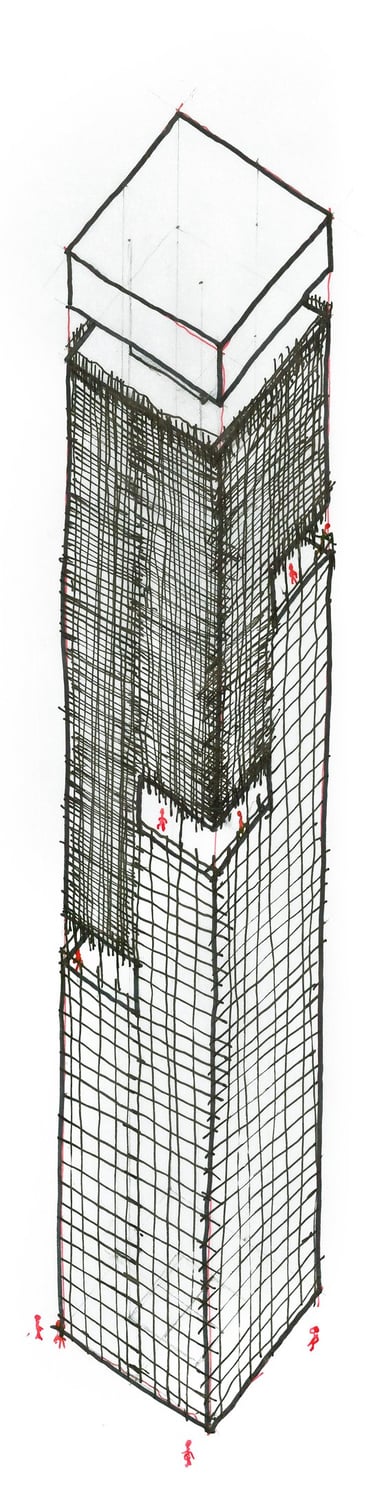 an architectural sketch of a tower