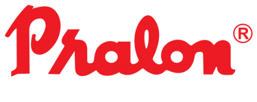 a red and white logo with the words Distributor Pralon