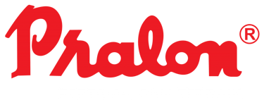 a red and white logo with the words Distributor Pralon