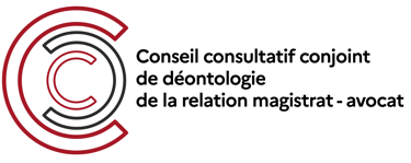 Logo Conseil consultatif conjoint de déontologie de la relation magistrat - avocat, C noir rouges