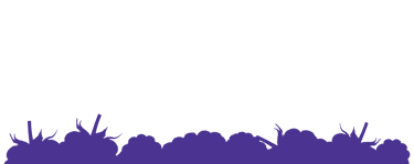 Lila sziluettű veteményeskert paradicsommal és bokrokkal fehér háttér előtt.