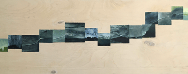 abstract painting, a visual line made of different marks runs through the centre