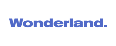 a blue and white logo with the words wonderlandland