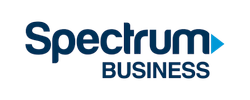 Official Spectrum Business logo featuring dark blue text and a light blue arrow icon.