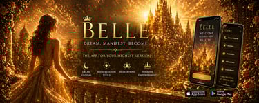Belle App mobile interface showing personalized daily guidance, dream journal, manifestation tools, and meditation features