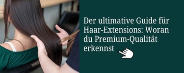 Stylist inspecting smooth premium hair extensions on a woman with long dark hair.