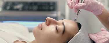a woman is getting her face and neck examined by a doctor