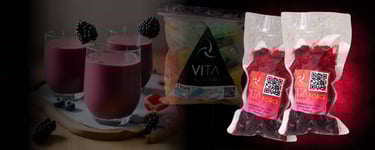 a bag of fruit juice and a bag of fruit