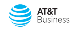 Official AT&T Business logo featuring the blue 3D globe icon and black typography.