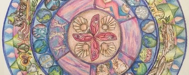 Detailed, colorful Mandala drawing by artist Julie Curson.