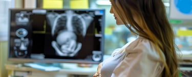 Pregnant women looking at her ultrasound report