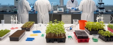 Group of scientists creating substrate for plants. ghretek
