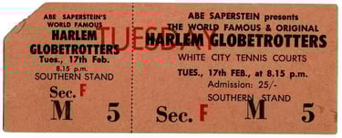 1959 Harlem Globetrotters Game Ticket from Sydney, Australia