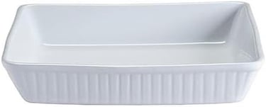 a white ceramic rectangular dish with a white and white striped design
