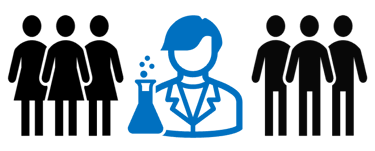 Scientist surrounded by people