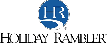 Official Holiday Rambler logo featuring blue circle HR emblem and black serif text for luxury motorhomes.