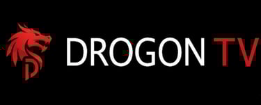 Drogon TV logo featuring a red dragon head icon and white and red typography on a black background.