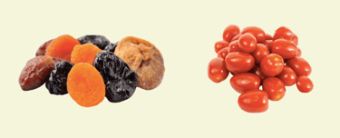 Nos paniers incluent une barquette de fruits coupés ou de fruits secs ou bien de tomates