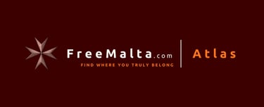 FreeMalta.com Atlas logo with Maltese cross icon on a dark red background.