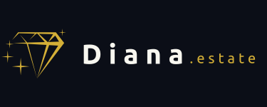 Diana Estate luxury real estate logo featuring a sparkling gold diamond icon on a dark background.