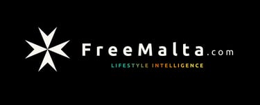 FreeMalta.com logo featuring a white Maltese cross and lifestyle intelligence tagline on a black background.