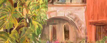 Oaxaca hotel courtyard - digital postcard
