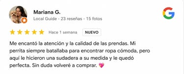 Foto de una reseña de cliente sastifecho