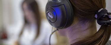a woman with headphones and headphones on