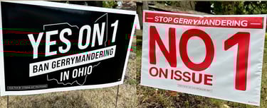 Yes on 1 and No on 1 yard signs