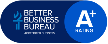 Better Business Bureau accredited business logo showing an A+ rating badge on a blue background.