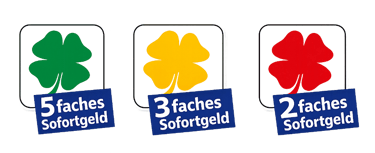 Die Farben der Kleeblätter vermehrfachen das Sofortgeld vom Bingopreis