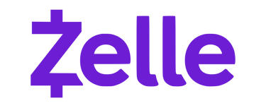 The official Zelle logo in bright purple font isolated on a solid black background.