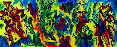 Friends in many forms. An abstract display of acrylic on canvas