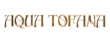 a metallic 3d text that says 'Aqua Tofana' written in gold