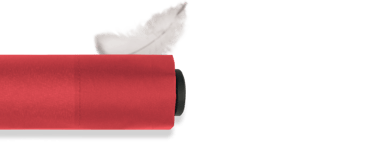 Doppler umbrella shown with a feather, representing the motto ‘Light as a Feather’