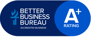 Better Business Bureau accredited business logo showing an A+ rating badge on a blue background.