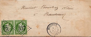 Letter up to 10 g franked at 10 c from and to BOUCHAIN (rates of 01/01/1863).