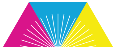 a triangle shaped triangle with a sunburstack and a rainbow - colored triangle