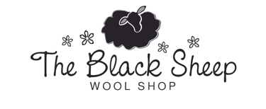 Primary logo of a white oval featuring a black sheep and the text The Black Sheep Wool Shop