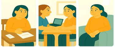 Aivovamman kokenut henkilö asioi kuntoutuksessa ja saa tukea arjessa selviytymiseen.