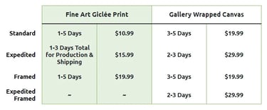 Shipping options and costs
