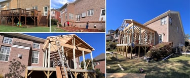 Deck to porch conversion in progress in Charlotte NC by Uprise Renovation