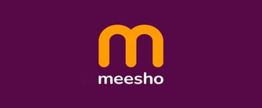 Official Meesho logo featuring an orange letter M over white text on a purple background.