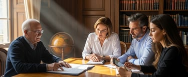 Família em reunião jurídica para planejamento sucessório