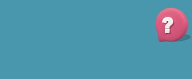 A 3D pink speech bubble icon with a white question mark on a blue banner background.