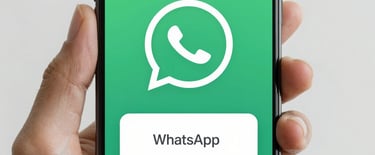 A sleek dark-themed smartphone displaying a WhatsApp chat ready to start a subscription conversation.